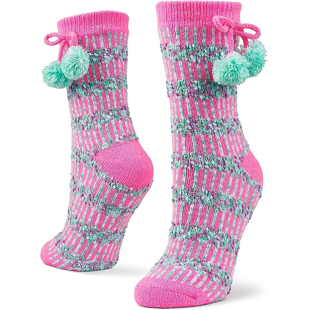 Magellan Outdoors Lodge Socks Womens 5-10 Aloe Infused PINK Ombre Popcorn Pom
